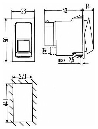 Выключатель клавишный (8 контактов, вар.осн. I-0-II, без ламп) HELLA 6GM 007 832-251