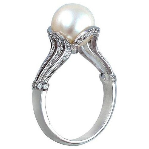 фото Эстет кольцо с жемчугом и бриллиантами из белого золота 750 пробы 01к676508-1, размер 18
