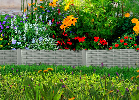 Забор декоративный МастерСад Лоза серый 23 метра / Бордюр пластиковый/ Ограждение садовое для клумб и грядок