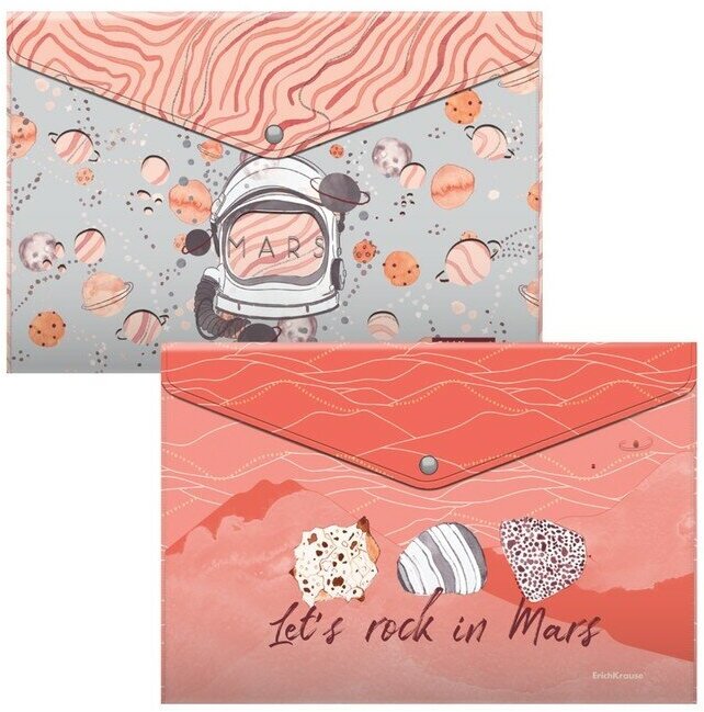 Набор из 4 папок-конвертов А4, 160 мкм, ErichKrause Martian Girl, полупрозрачный, глянцевый, микс с рисунком