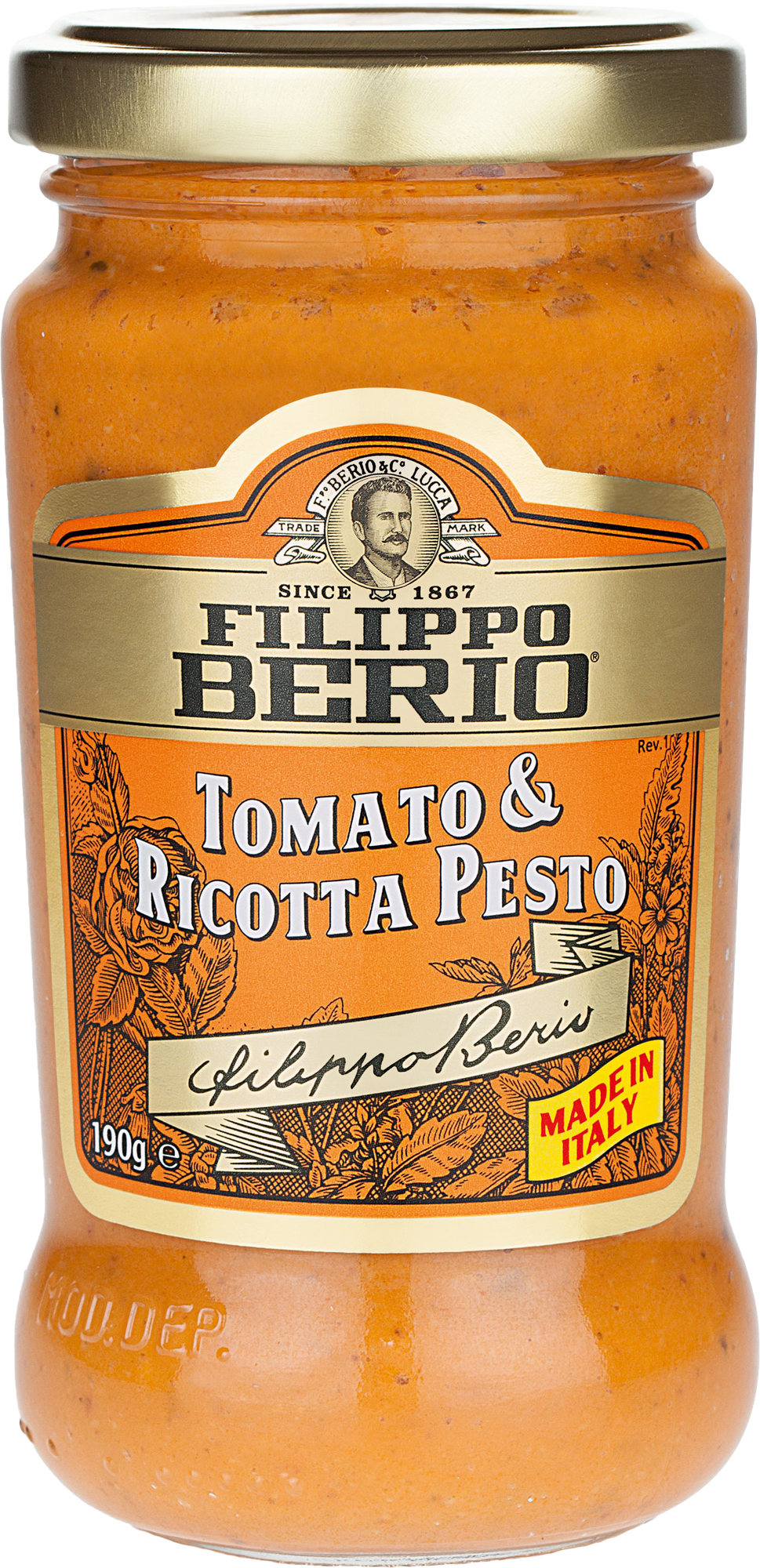 Соус Песто FILIPPO BERIO, с томатами и сыром Рикотта, ст/б, 190 г