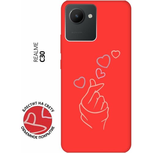 Силиконовый чехол на realme C30, Рилми С30 Silky Touch Premium с принтом K-Heart красный силиконовый чехол на realme c30 рилми с30 silky touch premium с принтом cats красный