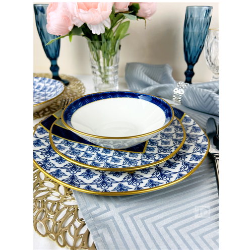 Набор фарфоровых тарелок, Столовый сервиз. O.M.S. 16 предметов на 4 персоны. Рисунок Azul