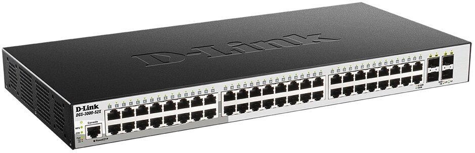 Коммутатор D-Link (DGS-3000-52X/B2A) Управляемый L2, 48 ports 10/100/1000Base-T, 4 ports 10GBase-X SFP+