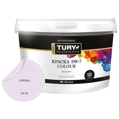 Краска акриловая TURY SW-7 Colour матовая сирень 3.2 л 2.4 кг краска для стен и потолков tury sw 7 colour акриловая моющаяся матовая цвет серая дымка 0 4 кг