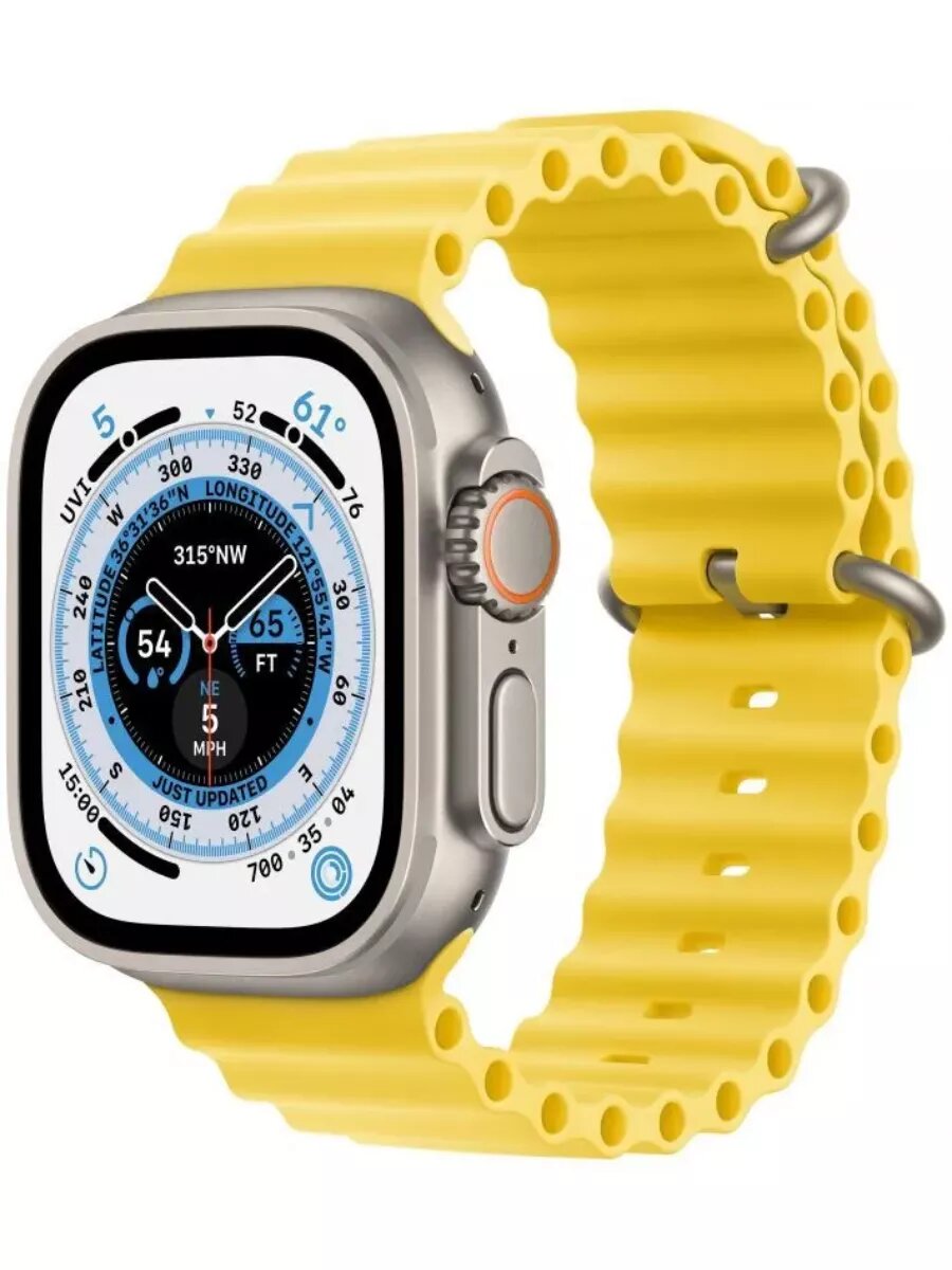 Обзор: Часы Apple Watch 8Ultra GPS + Cellular, 49mm Titanium Case with Yellow ocean Band, Титановый корпус, спортивный ремешок цвета желтый океан 49 мм