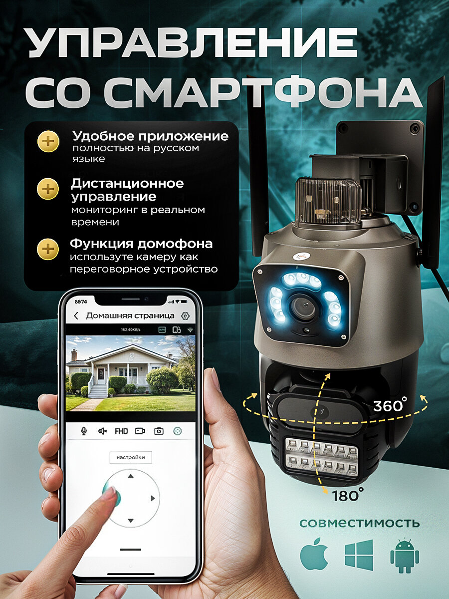 Камера видеонаблюдения уличная wifi с сигнализацией и датчиками движения — фото 1