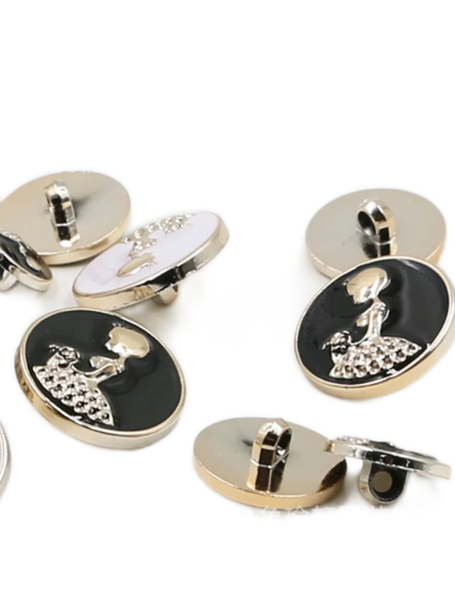 Набор белых с золотом пластиковых пуговиц из 5 шт. с рисунком, 23 мм — фото 1