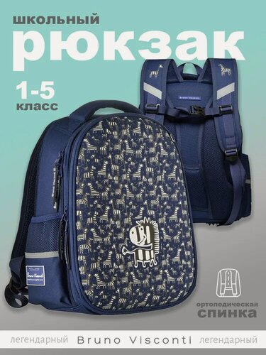 Изображение товара Рюкзак Bruno Visconti синий с эргономичной спинкой "полосатый друг" Арт. 12-009-010/02