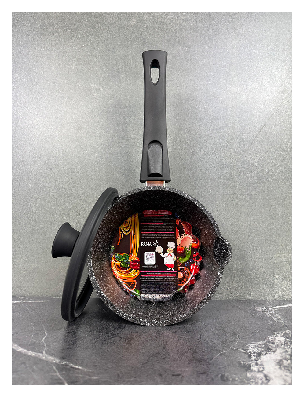 Ковш с крышкой и съемной ручкой Panairo Harfe Black  1 4 л  HA KOV 1 4 Srus K  sil 