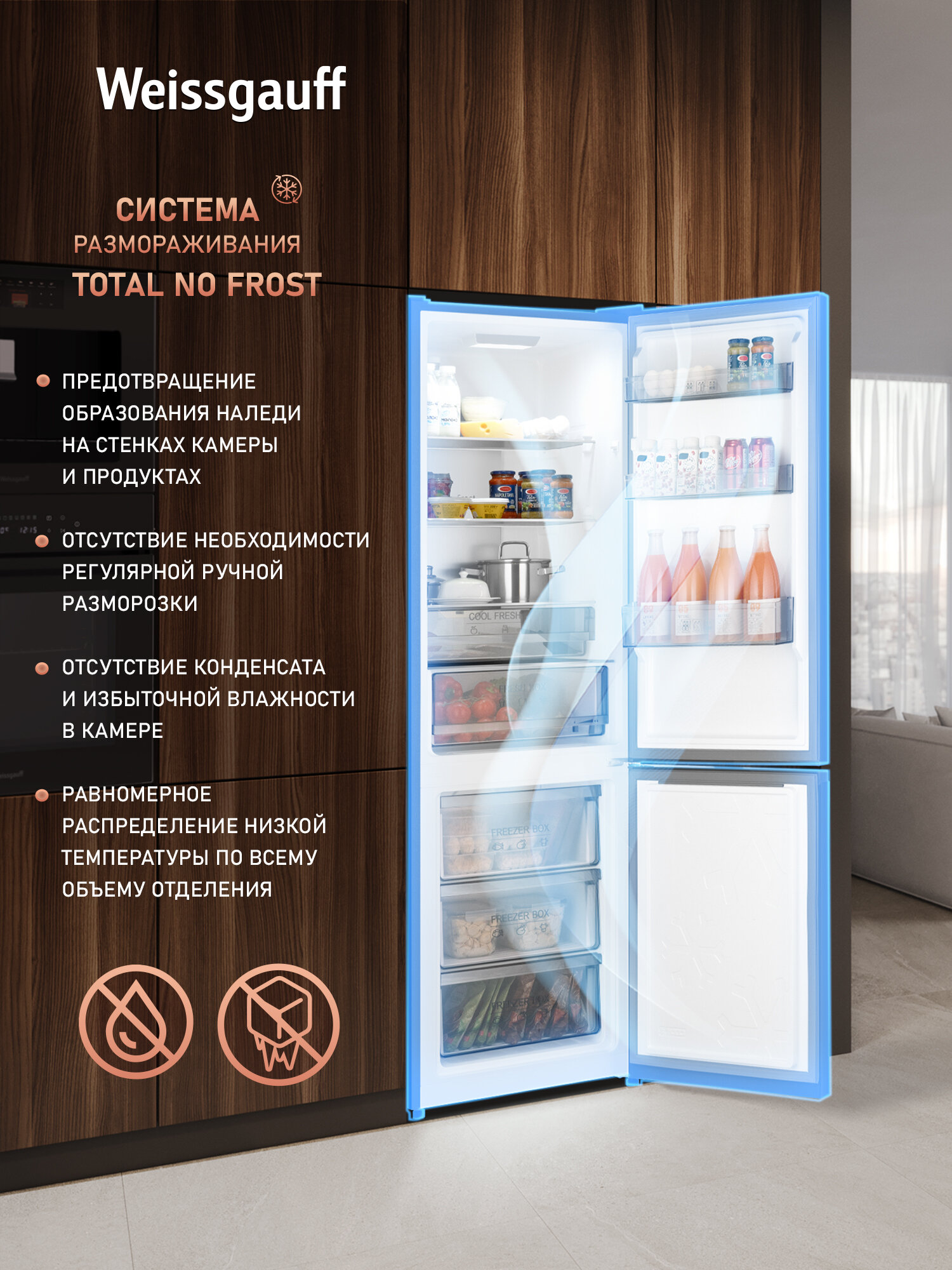 Отдельностоящий холодильник с инвертором Weissgauff WRK 2000 Total NoFrost Inverter Dark Grey — фото 1