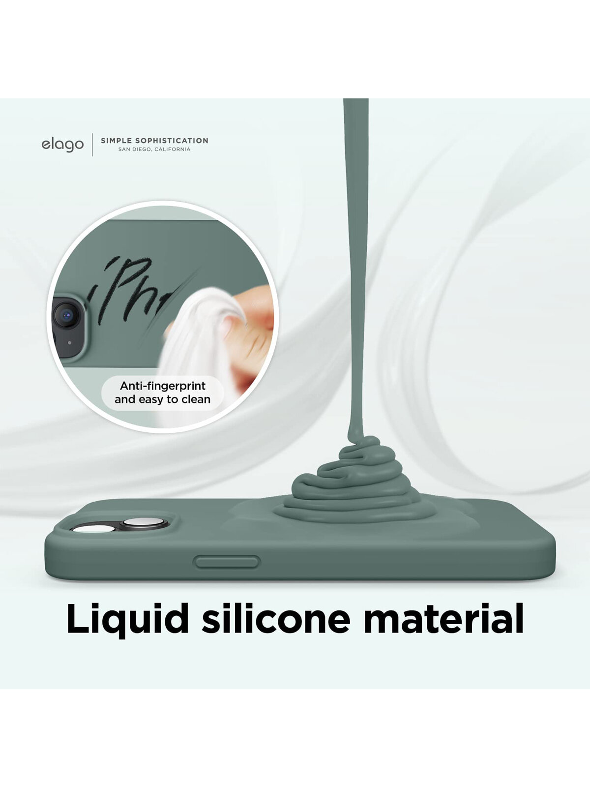 Elago силиконовый чехол для iPhone 14, Soft Silicone Midnight Green — фото 1