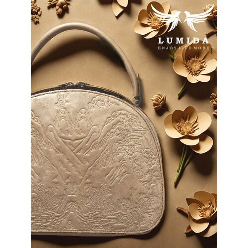 Сумка багет LUMIDA, фактура тиснение, рельефная, гладкая, матовая, белый