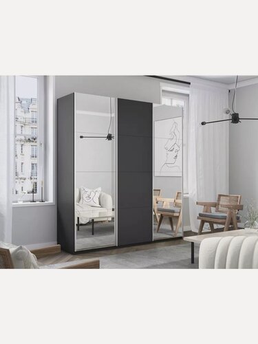 Изображение товара Шкаф-купе Прайм 3-х дверный Зеркала/ДСП/Доводчики 180х57х230, Мебельная компания Е1, Серый диамант