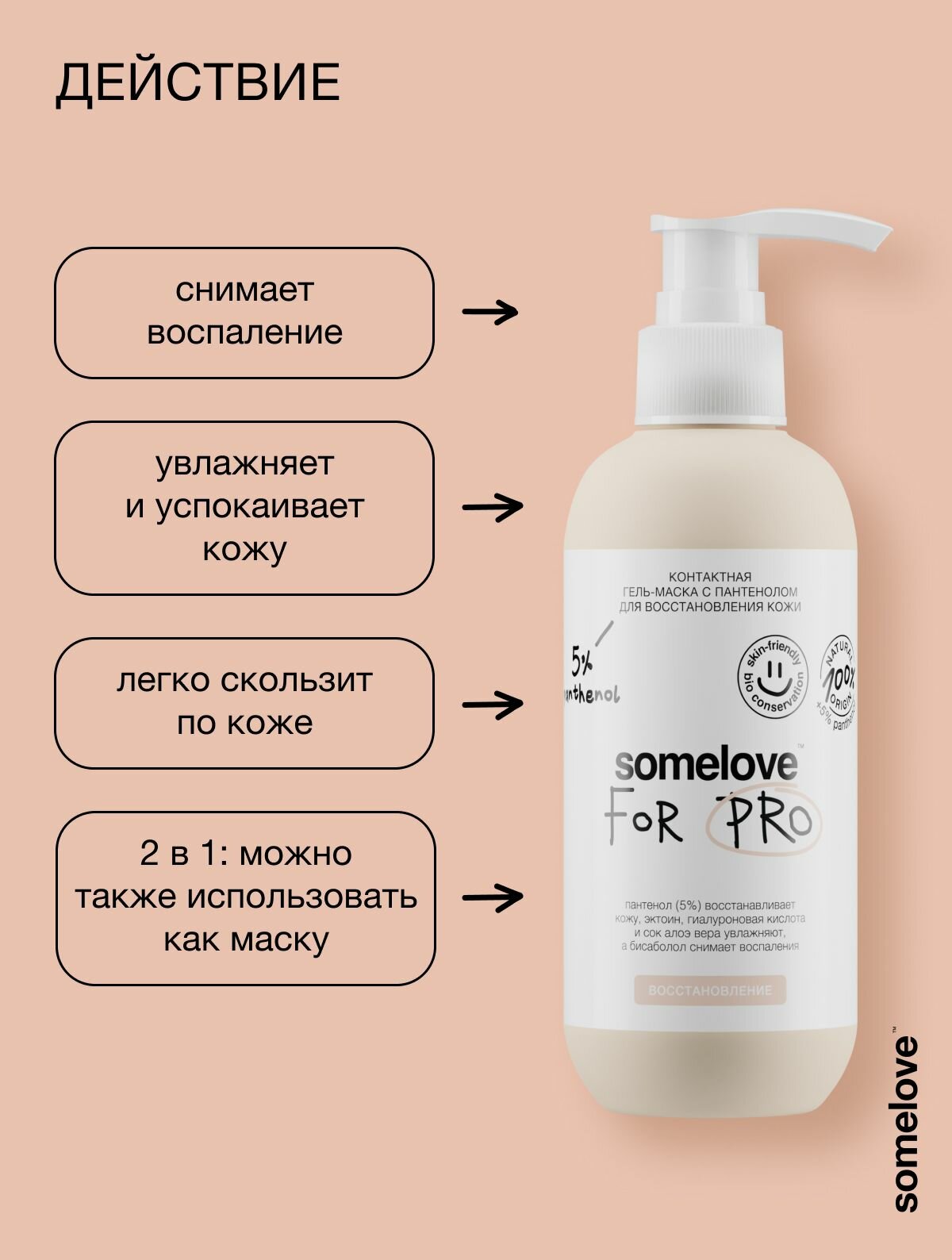 Somelove Гель для микротоков для лица успокаивающий с пантенолом для восстановления кожи, контактная маска токопроводящая, 200 мл — фото 1