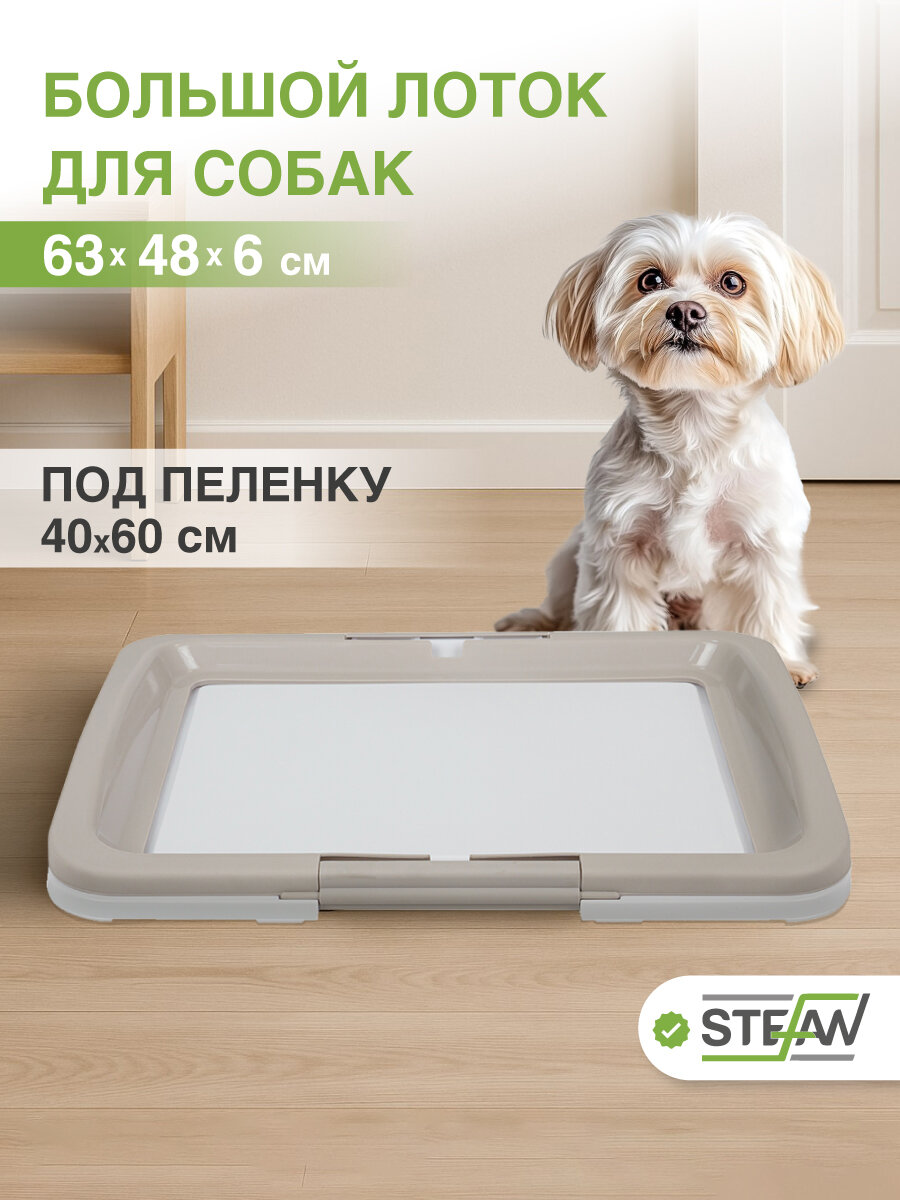Большой лоток для собак мелких и средних пород STEFAN (Штефан) под пеленку (L) размер 63x48x6 серый BP1031B