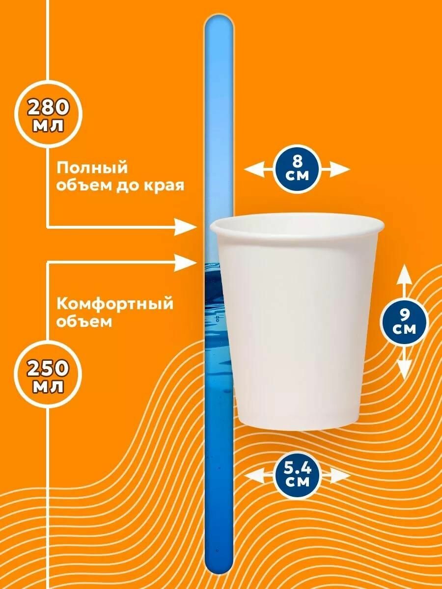 Стаканчики 100 шт 250 мл белые + крышки 100 шт черные D80 мм, гриникс, одноразовые, плотный картон, для чая, кофе, холодных и горячих напитков — фото 1