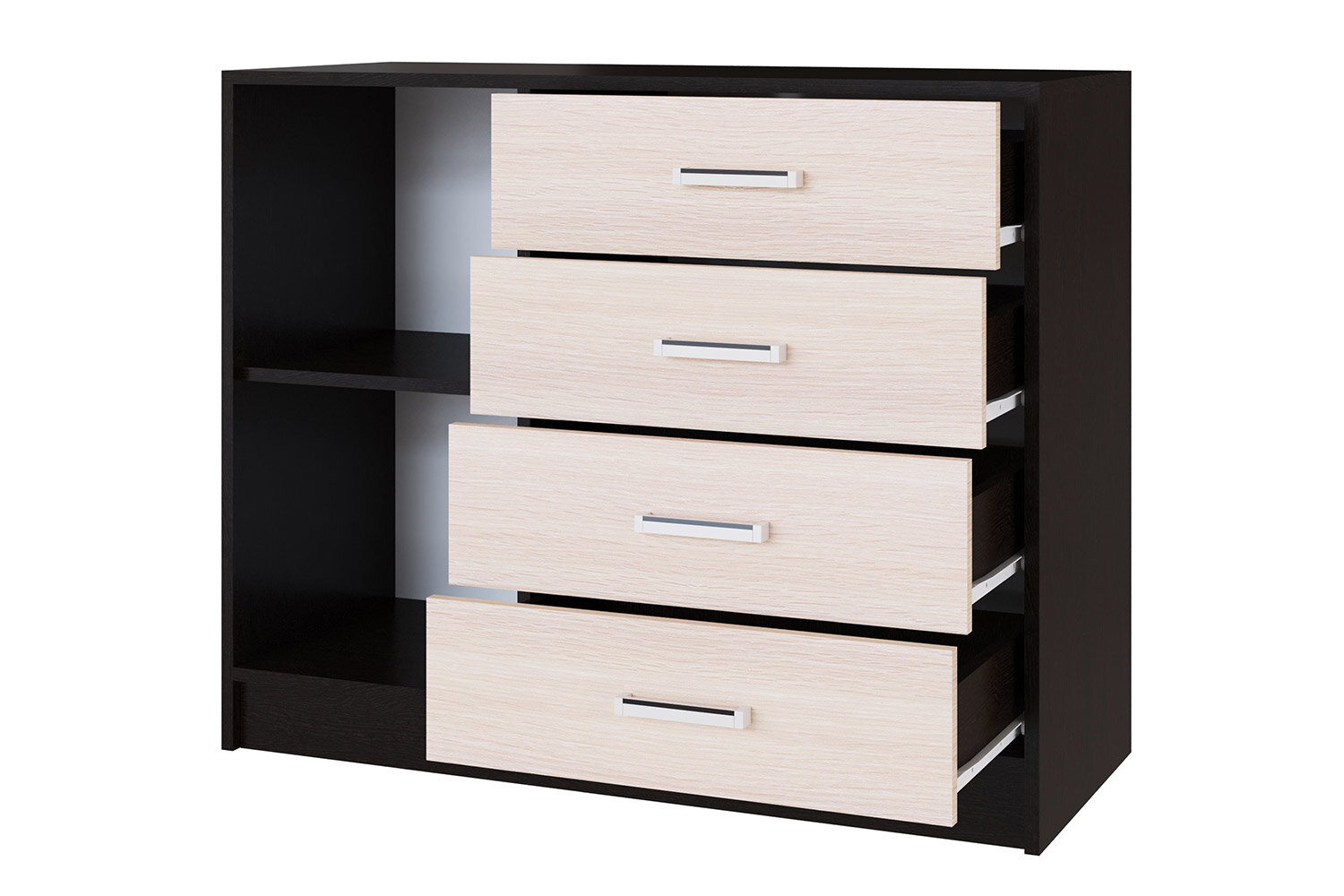 Комод для одежды тэкс Катрин 100х83х43 см 4 ящика открытые полки цвет венге дуб молочный