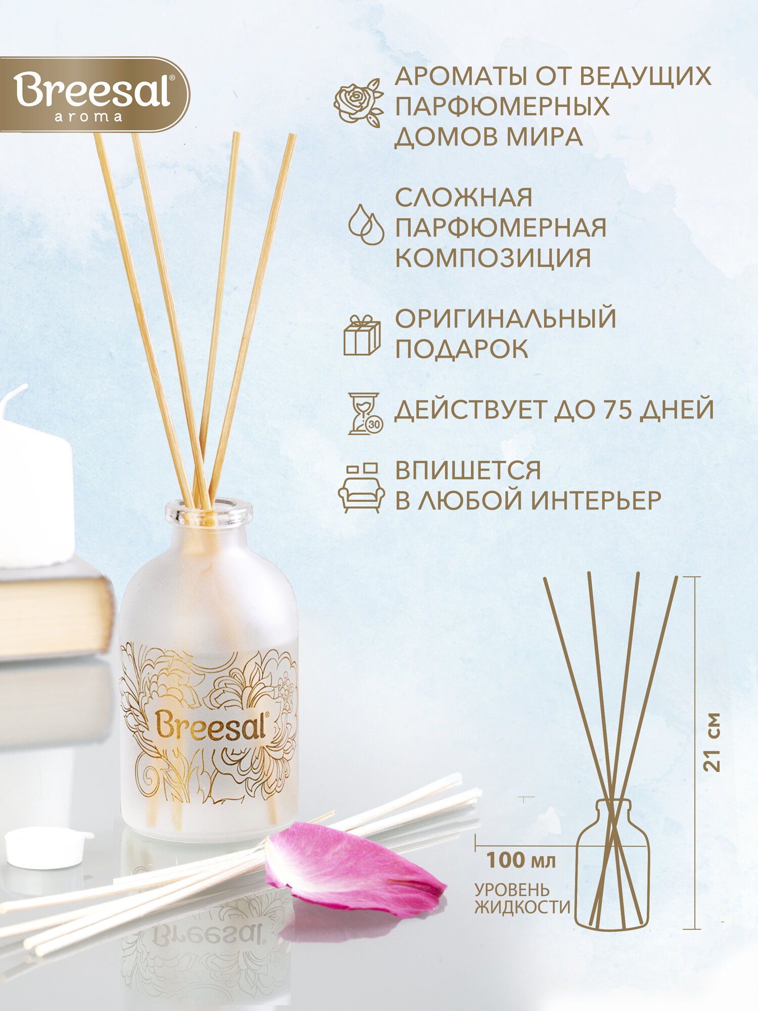 Ароматизатор для дома, Диффузор ароматический с палочками Breesal Aromа Sphere Свежесть чувств, 100 мл — фото 1