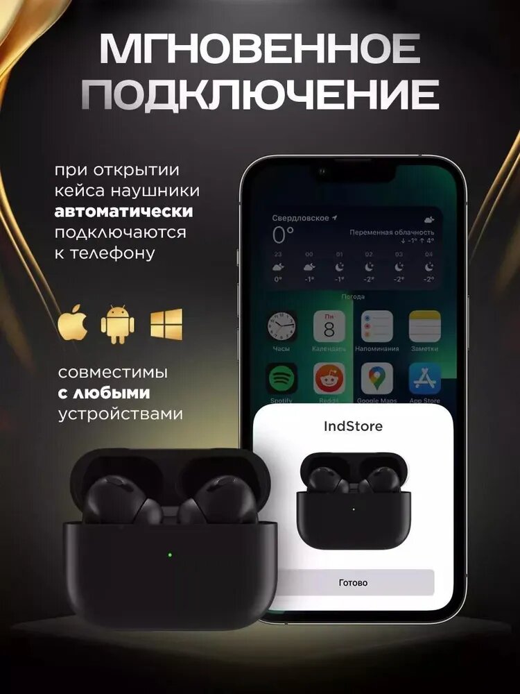Наушники беспроводные Pods Pro 2, Hi-Tech, Bluetooth , влагозащита Black — фото 1