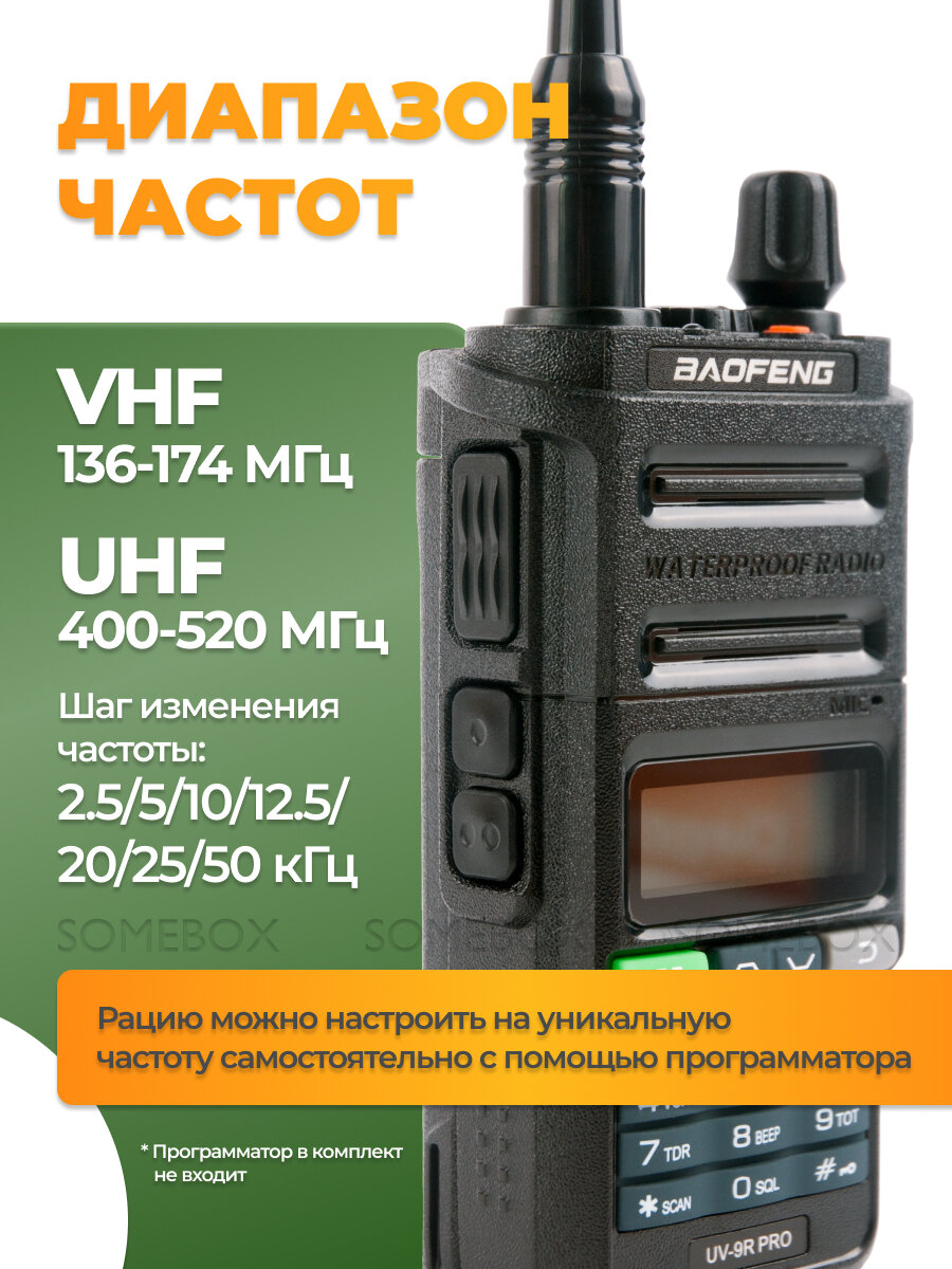 Радиостанция Baofeng UV-9R Pro 8 Вт 3 режима 2800 мАч, радиус 10 км, Type-C — фото 1