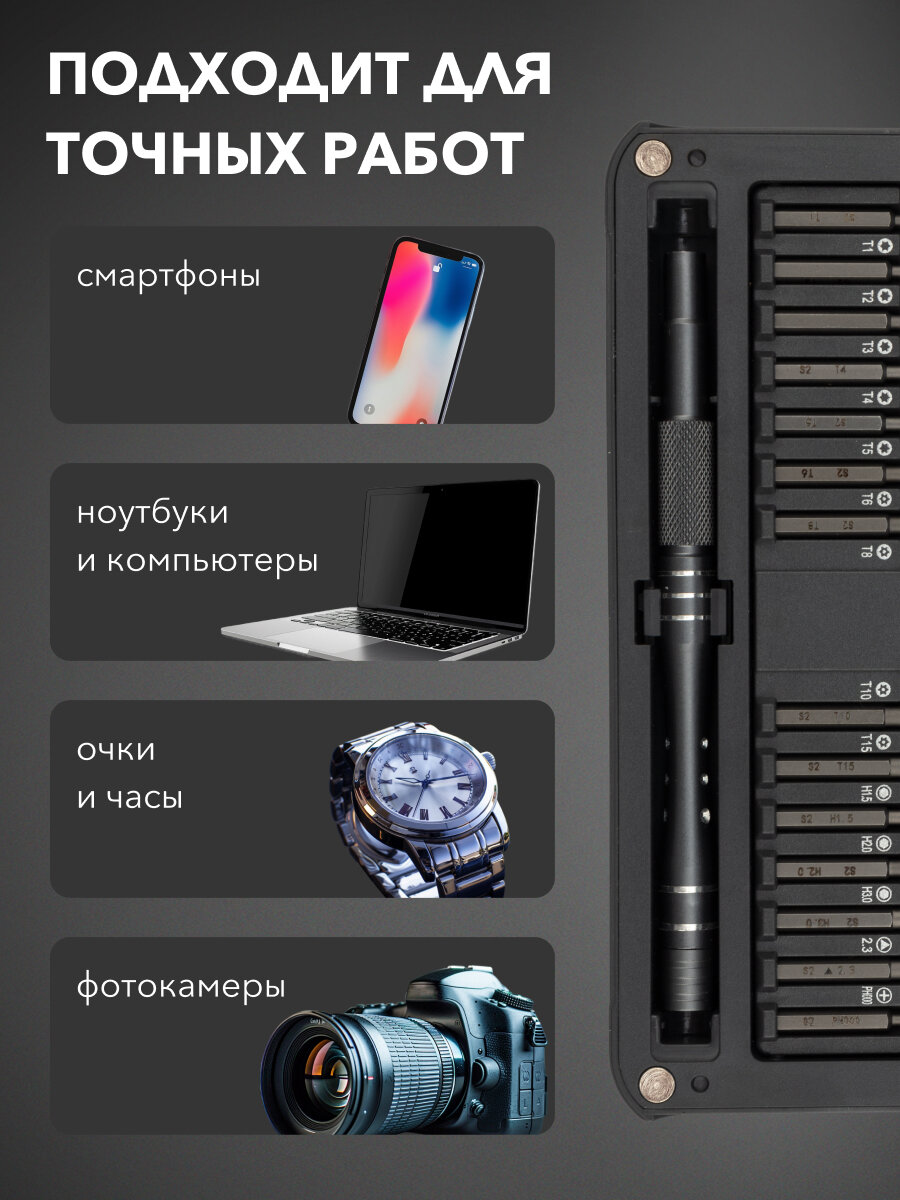 Набор отверток для точных работ KRANZ "30 в 1" в ударопрочном чехле, 29 магнитных бит — фото 1