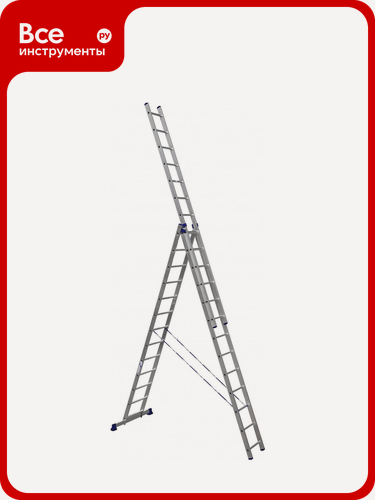 Изображение товара Лестница алюминиевая Алюмет 3х13 ступеней трехсекционная универсальная усиленная HS3 6313