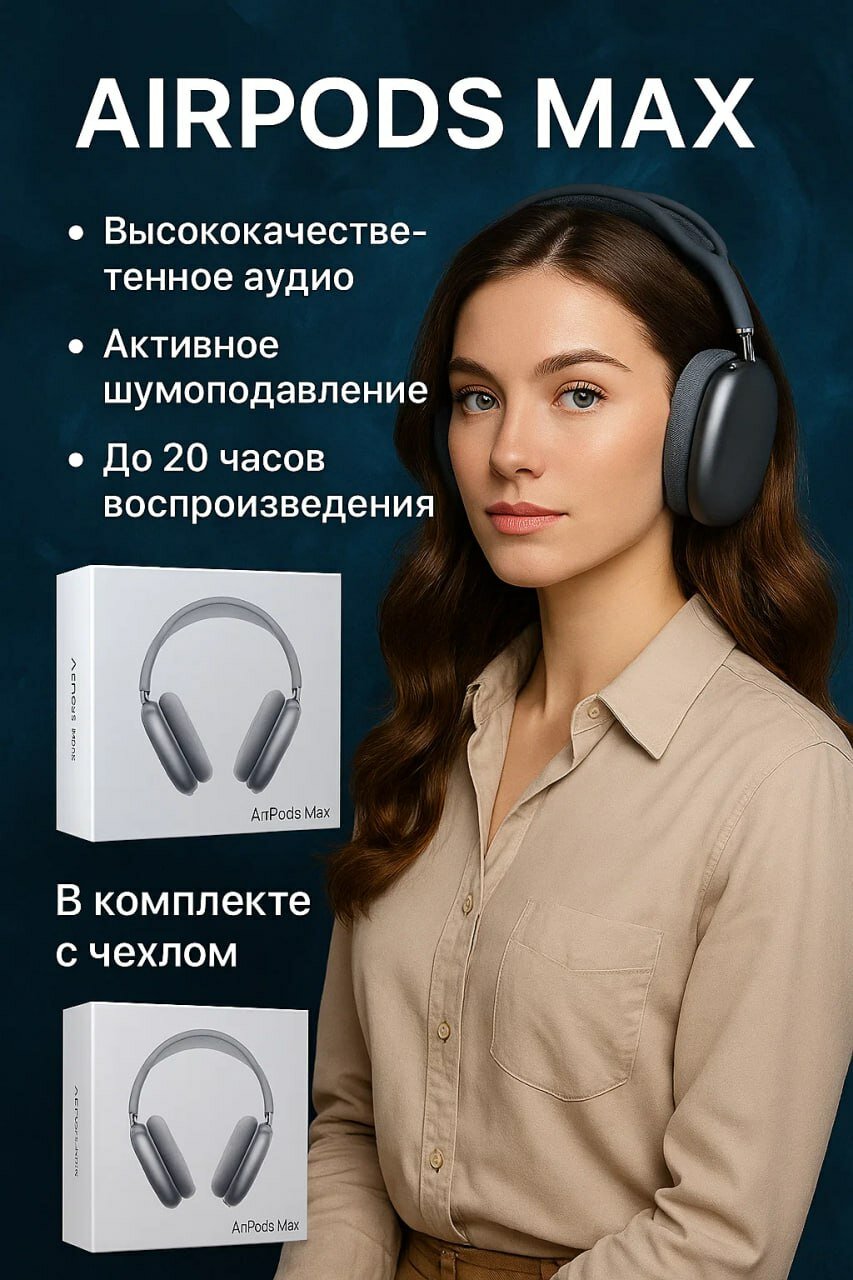Наушники Apple AirPods Max, активное шумоподавление, до 20 ч автономной работы, оригинальный чехол цвет черный — фото 1