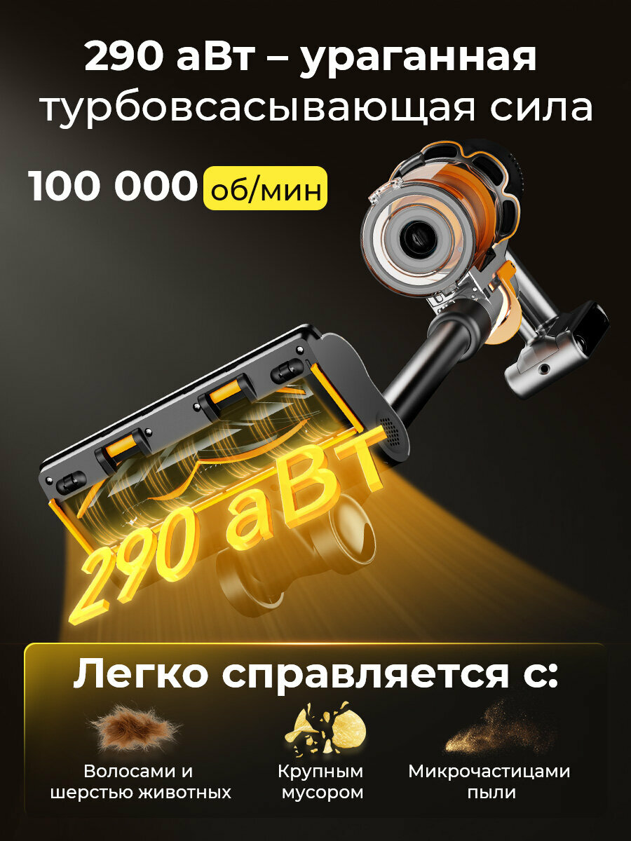 Вертикальный пылесос DEERMA, T50W, XT Combo, сухая уборка, аккумулятор, регулировка мощности — фото 1