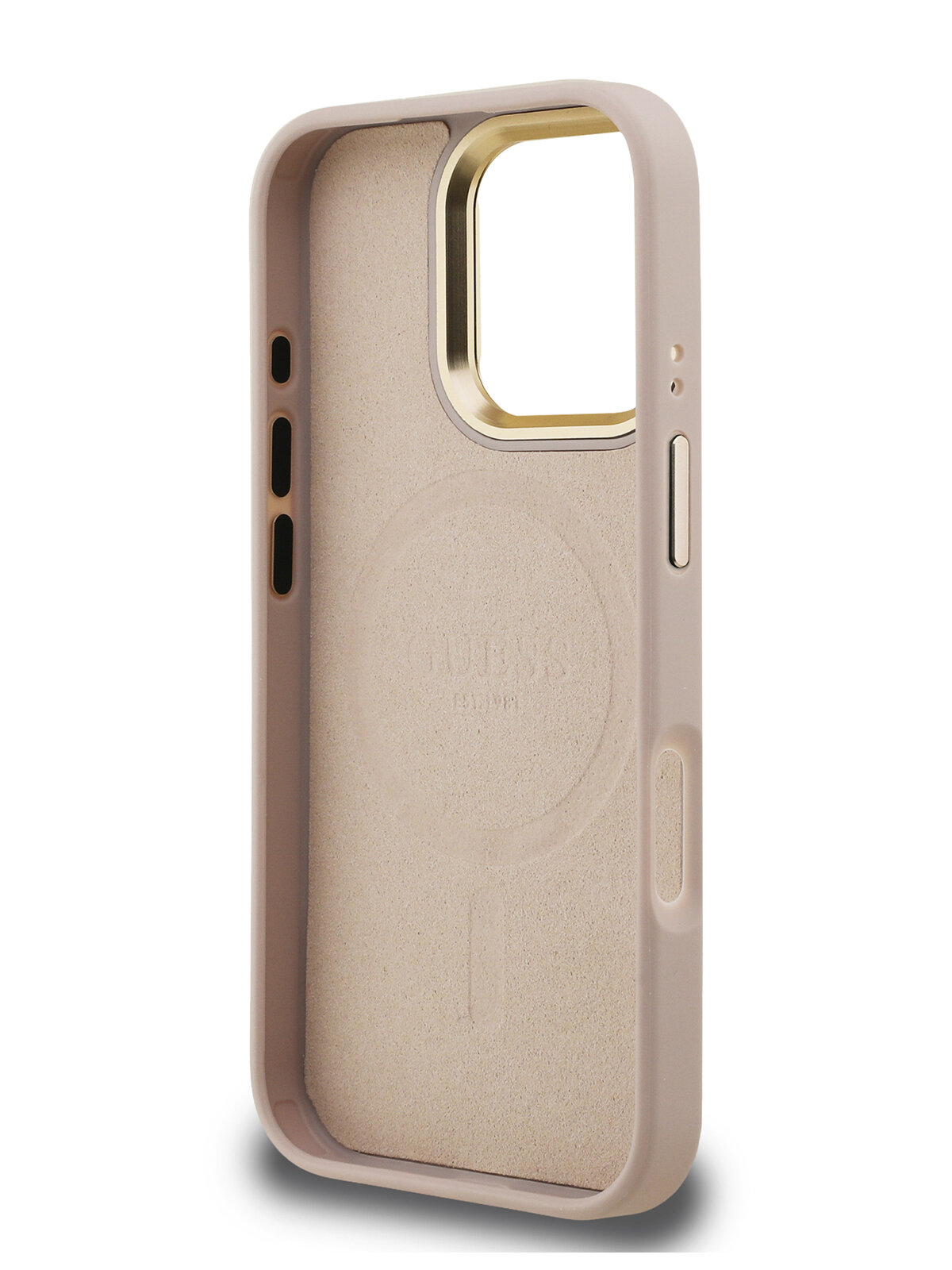 Чехол Guess для iPhone 16 Pro с магнитами MagSafe, из экокожи PU leather, розовый — фото 1