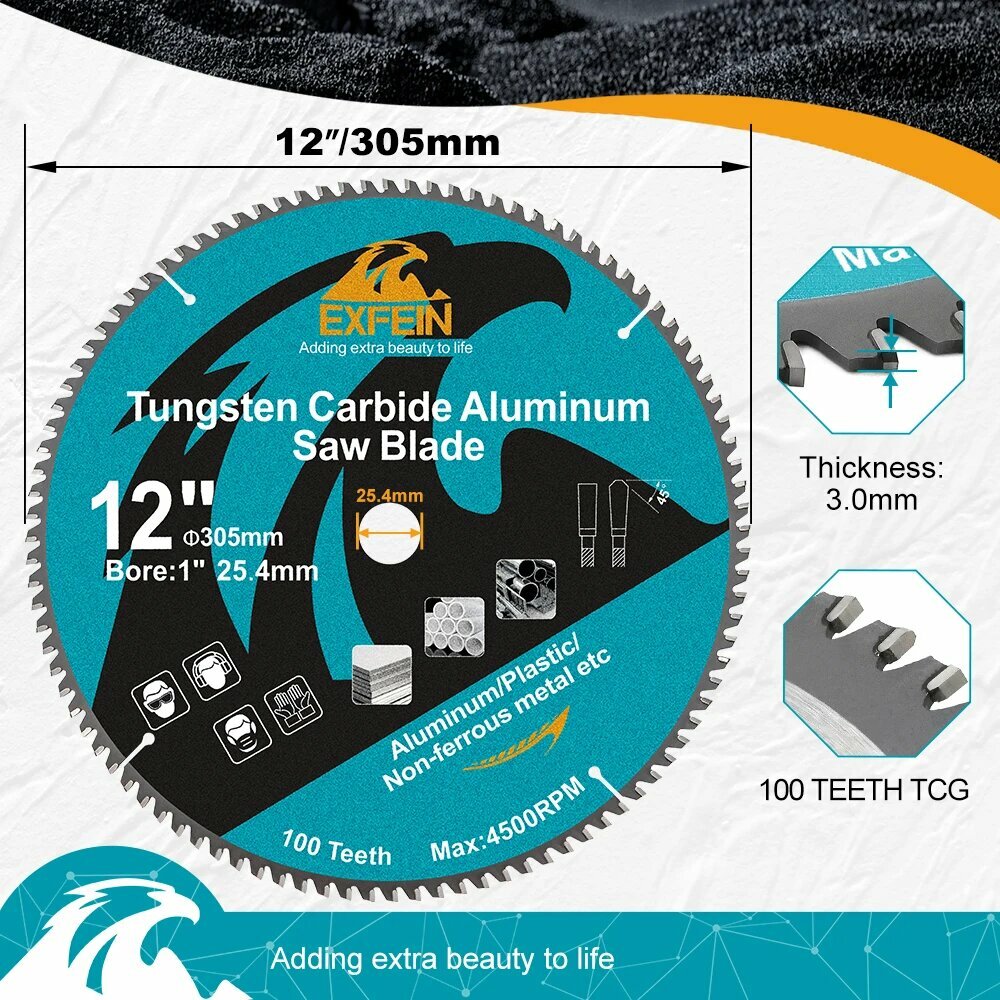 EXFEIN 1 шт диаметр 184/305 мм режущий диск для резки алюминия цветных металлов пластиковых изделий пильные полотна из карбида вольфрама алюминия Dia 305mm 1pc
