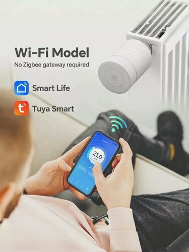 Изображение товара Электронный радиаторный термостат с Wi-Fi, Tuya Smart Life, регулятор температуры TRV, белый