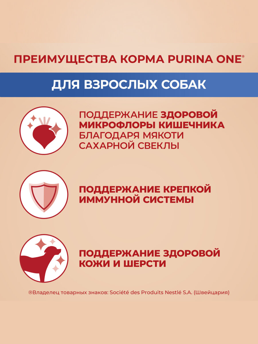 Сухой корм Purina One корм для взрослых собак средних и крупных пород Ягненок и рис, 3,8 кг. — фото 1