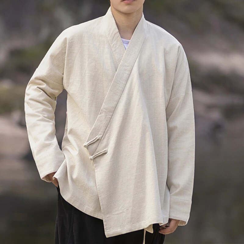 Традиционное китайское платье, женская одежда для мужчин, винтажный кардиган в этническом стиле, весна-осень, Свободные повседневные пальто для мужчин, Khaki, 4XL, Мужской, Зеленый