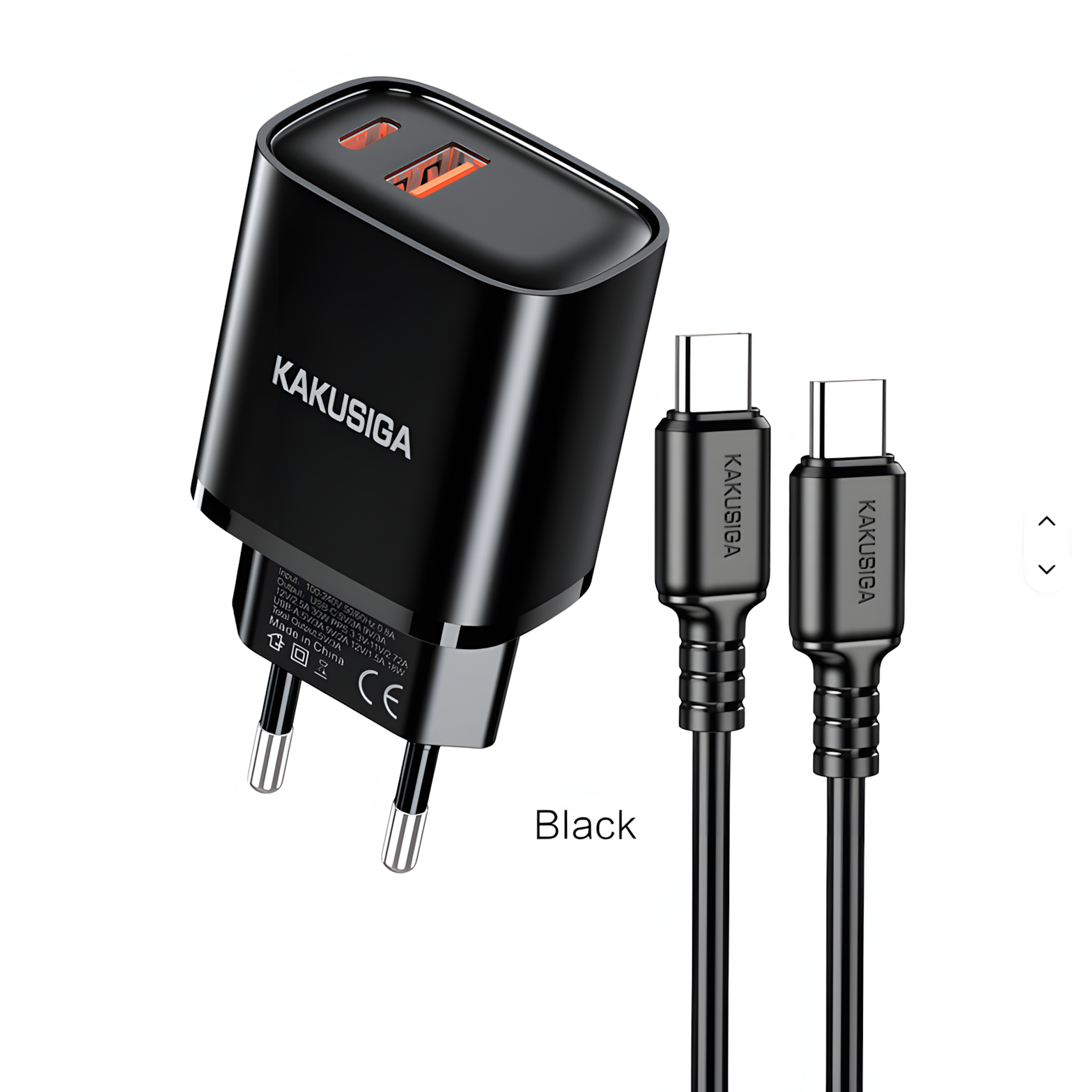Сетевое зарядное устройство KAKUSIGA KSC-1628, USB-C, 20W, быстрая зарядка, черное