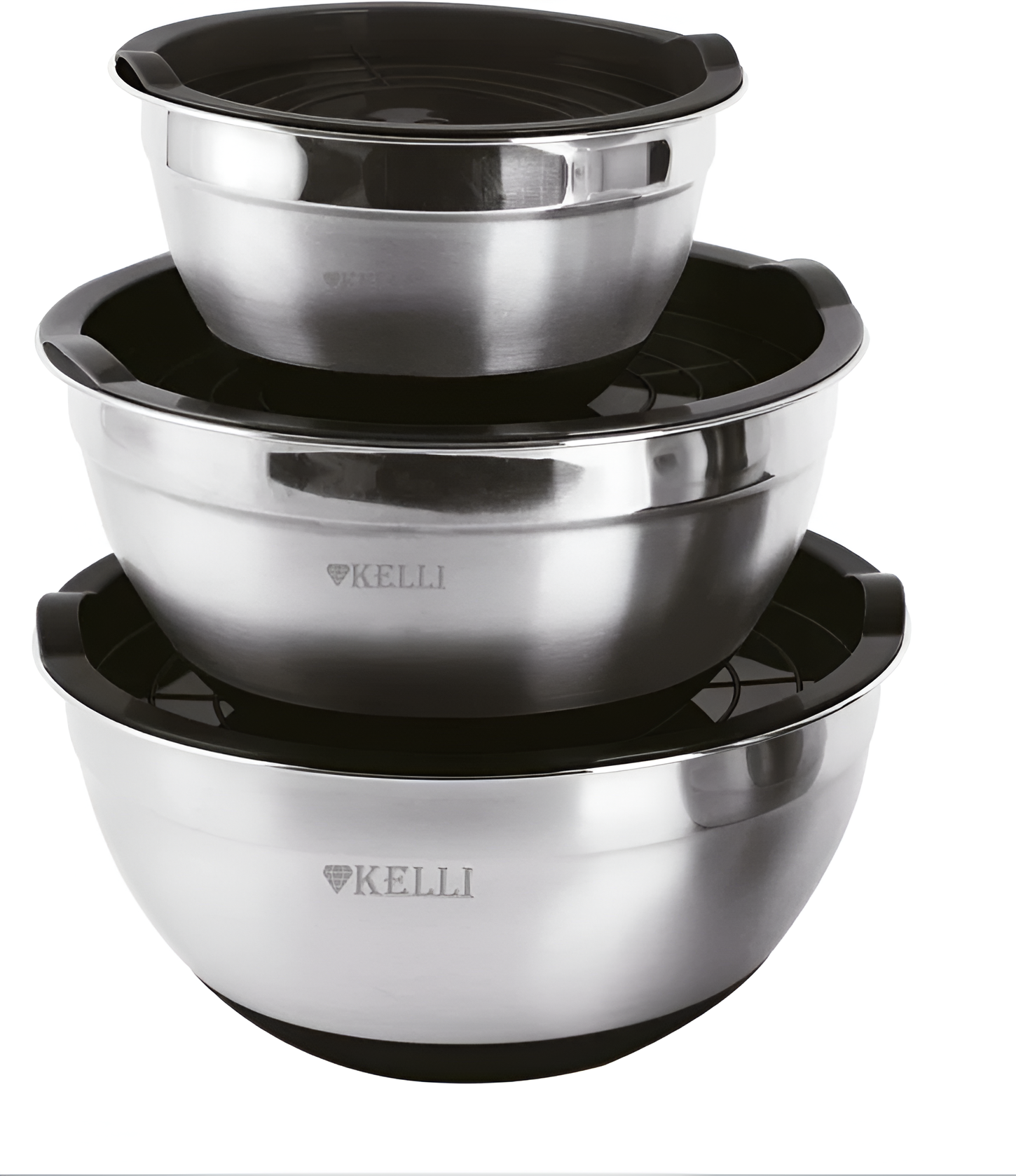 Набор мисок с крышками KELLI KL-232 нержавеющая сталь черный