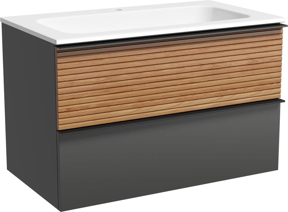 Тумба с раковиной Sancos Delta 80 подвесная 81 см лофт черная с ящиками прямоугольная из МДФ серая в скандинавском стиле из фарфора