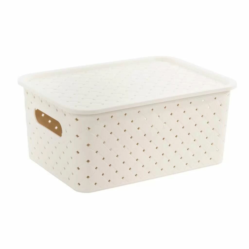 Корзина для хранения 3 л 23.5х17.3х10.5 см прямоугольная пластик слоновая кость с крышкой Violet Береста 521126