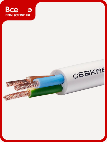 Изображение товара Провод Севкабель ПВС 3х1,5 мм, ГОСТ, 30 м 05552, для подключения бытовых приборов таких как холодильники, медный, белый