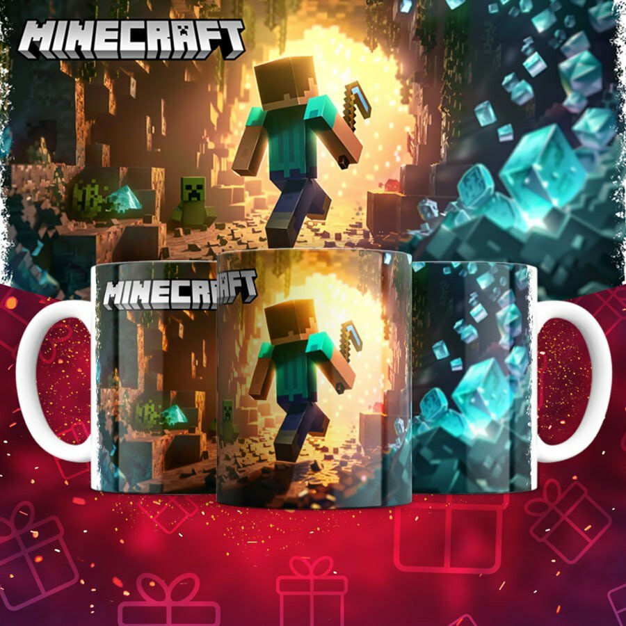 Кружка "Minecraft" керамическая, подарок для поклонников игры Майнкрафт, 330 мл, 1 шт