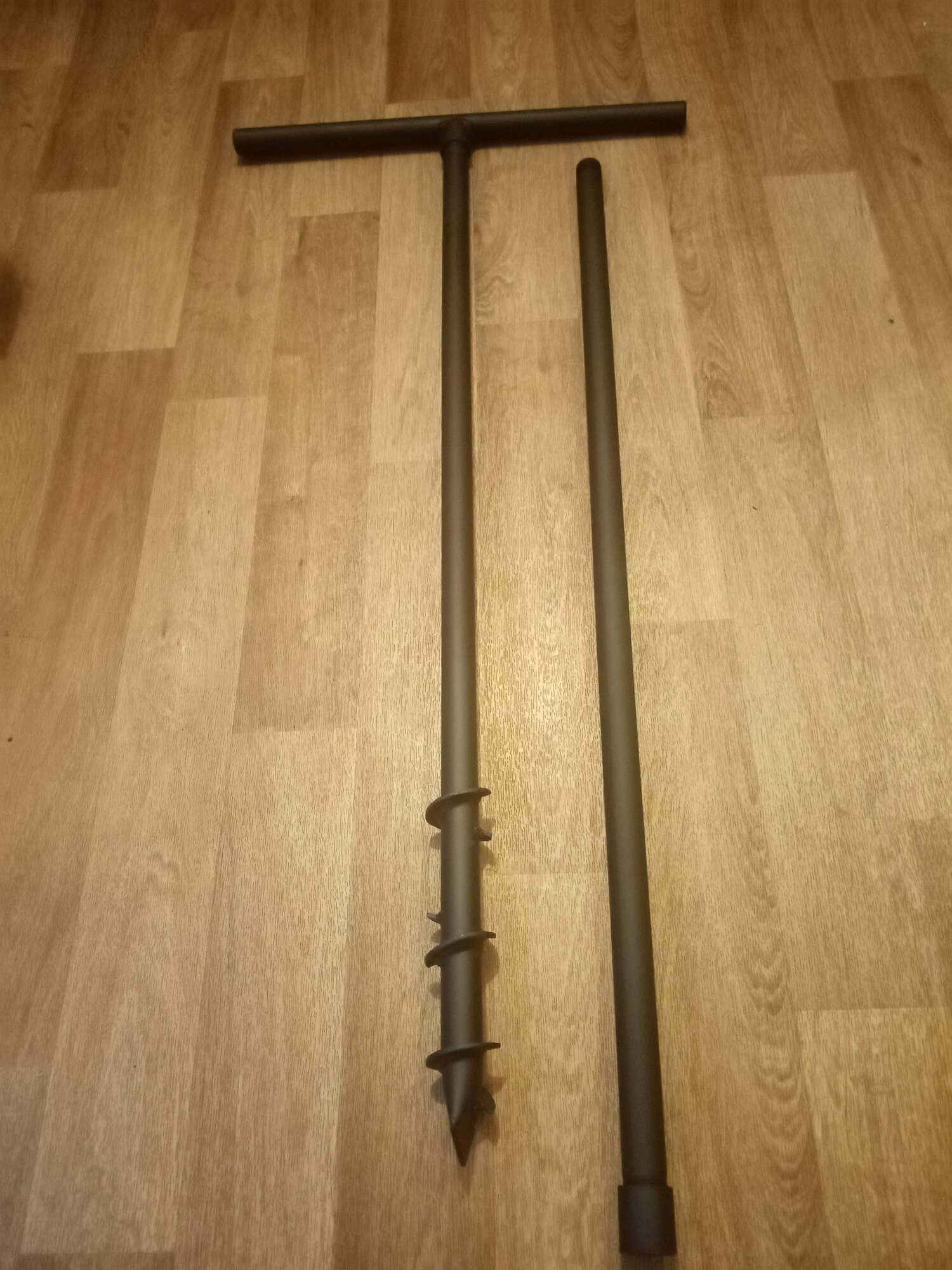 Бур садовый 3х шнековый D-50мм*2 метра Т-образная рукоятка металлический черный