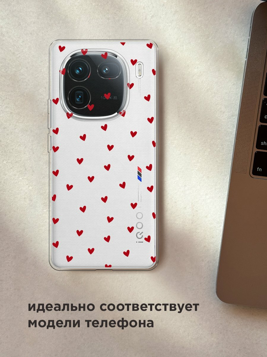 Чехол на Vivo iQOO 12 / Виво iQOO 12 с принтом "Red hearts", прозрачный — фото 1