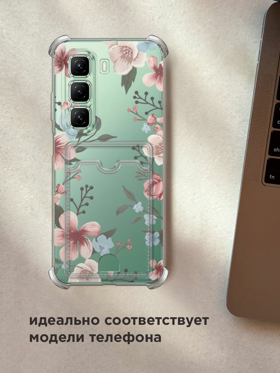 Чехол на Infinix Hot 50 4G (Инфиникс Хот 50 4G) с картой и принтом "Нежная рамка из цветов" — фото 1