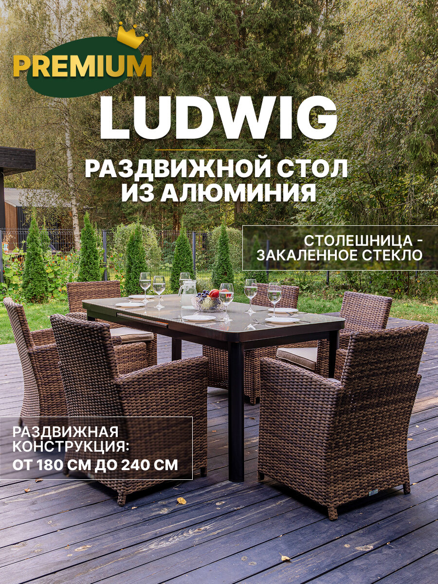 Стол обеденный Royal Family LUDWIG алюминий раздвижной черный