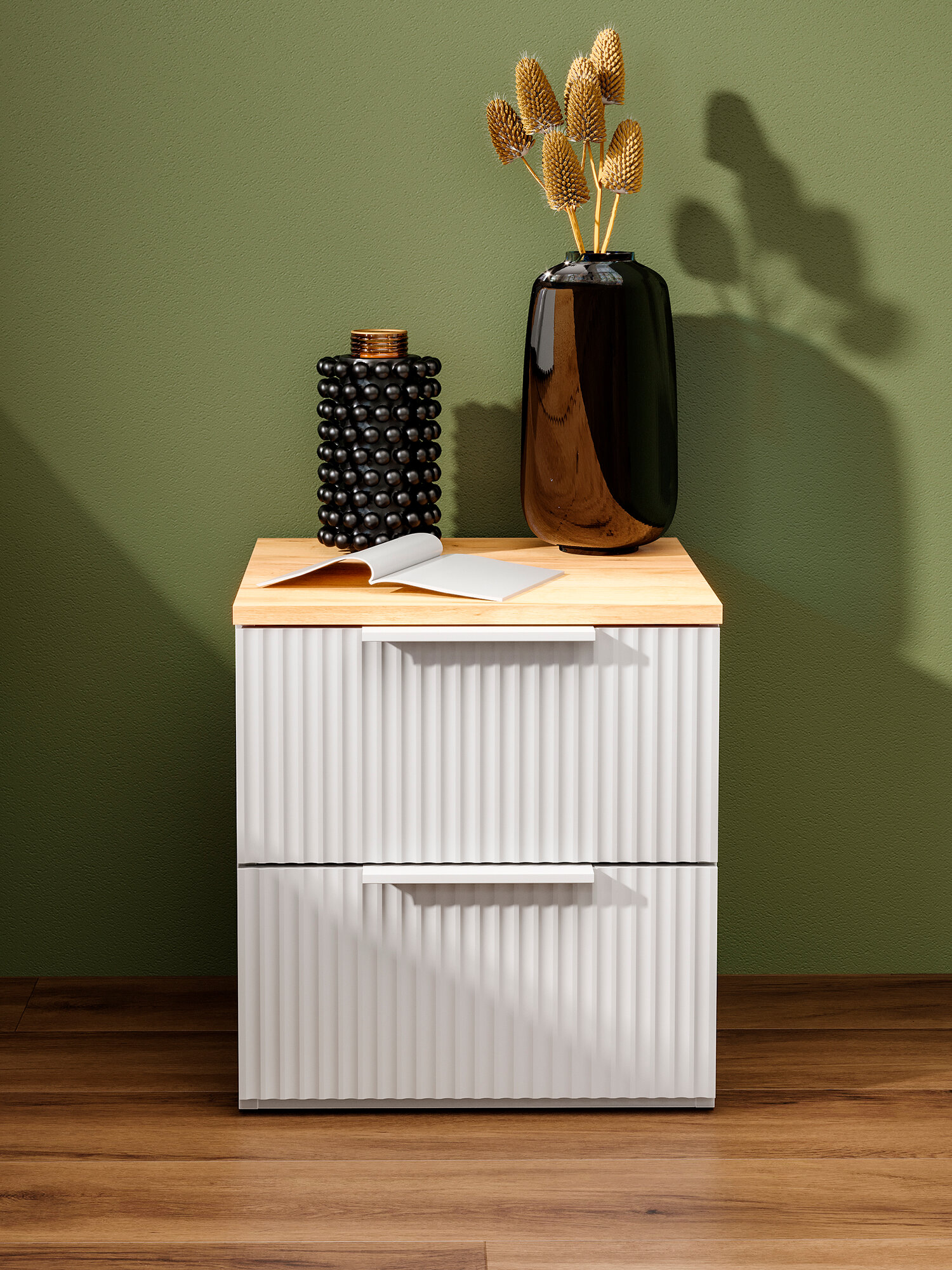 Тумба прикроватная FRENT "Айрис", ЛДСП/МДФ, 2 ящика, белая/золотистая