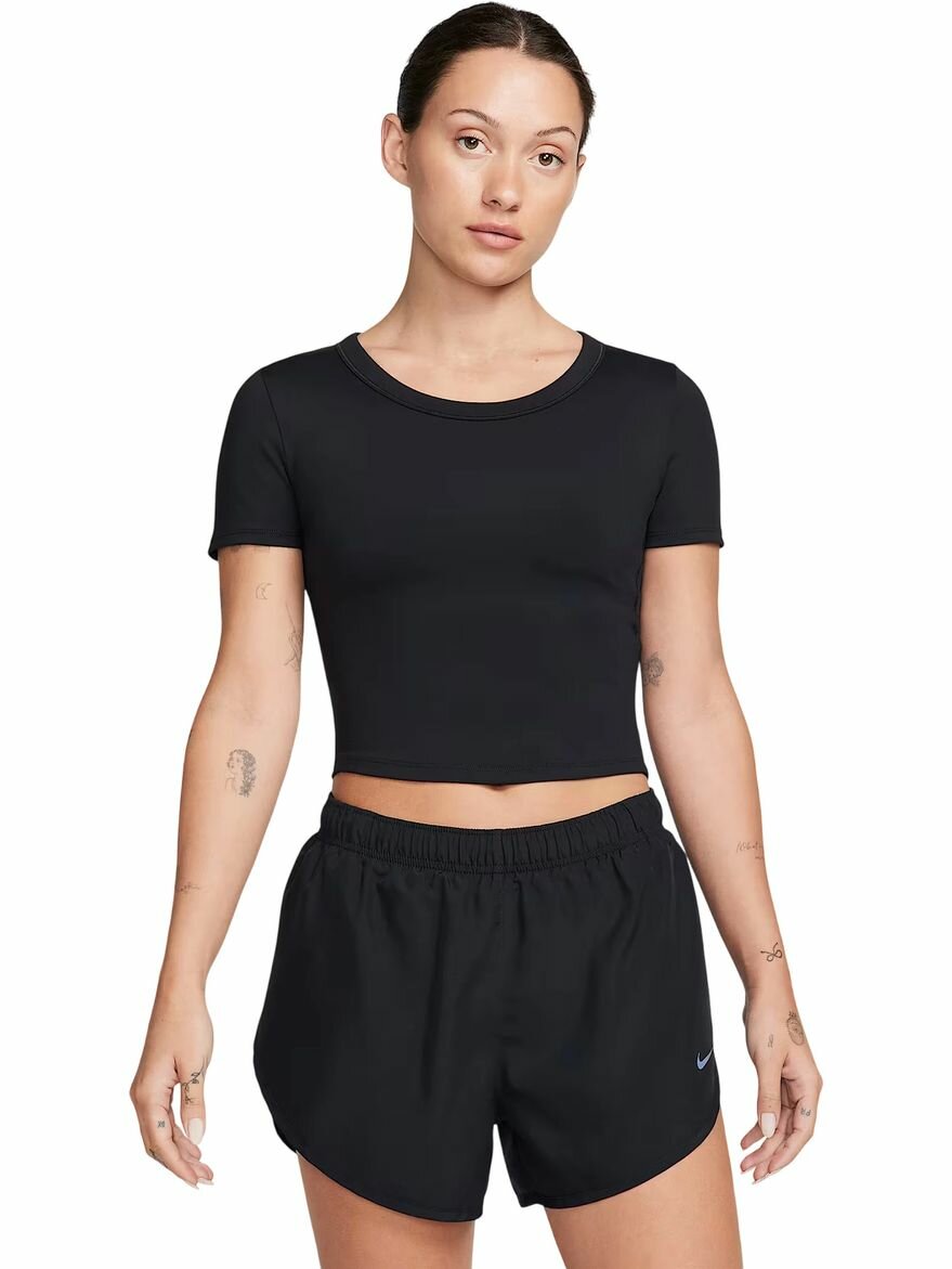 Футболка спортивная NIKE One Fitted ri-FIT Short-Sleeve Cropped Top размер S чёрный