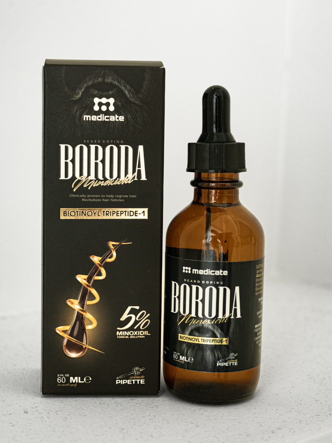 Minoxidil 5% Medicate BORODA 60 мл для мужчин — густая борода, пробуждение корней волос, ускоренный рост и плотность