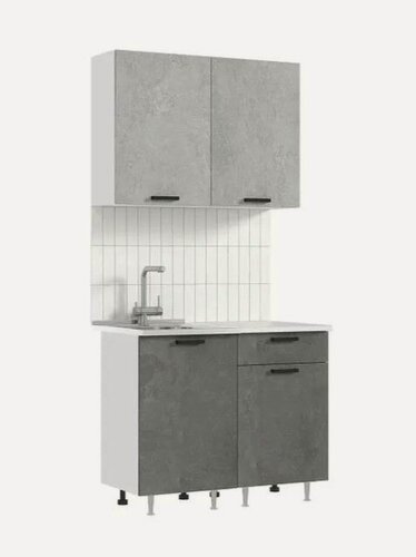Изображение товара Кухонный гарнитур 1м Рио NEW бетон светлый/бетон темный, белый со столешницей, МИФ