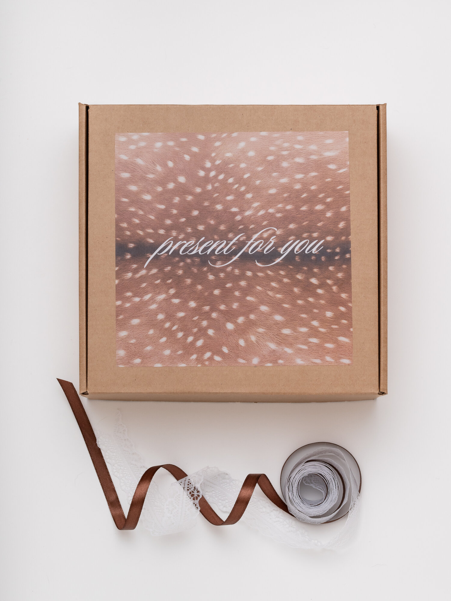 Коробка подарочная, квадратная, белая, коричневая, 22x22x10 см — фото 1