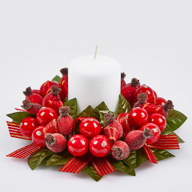 Венок для свечи Ягоды шиповника 20 см EDG 2500047A774